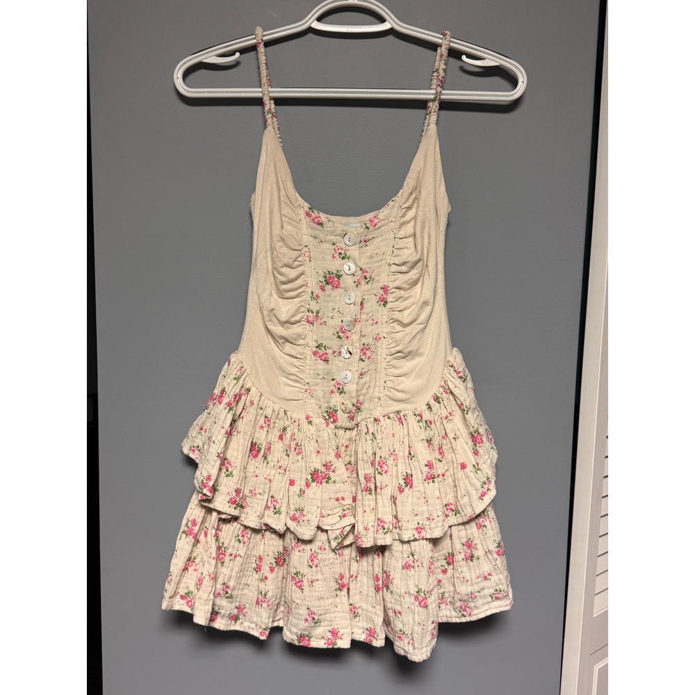 Olivaceous‎ Enzo Dress Cream Pink Floral Ruffle Mini Cottagecore Small NWT